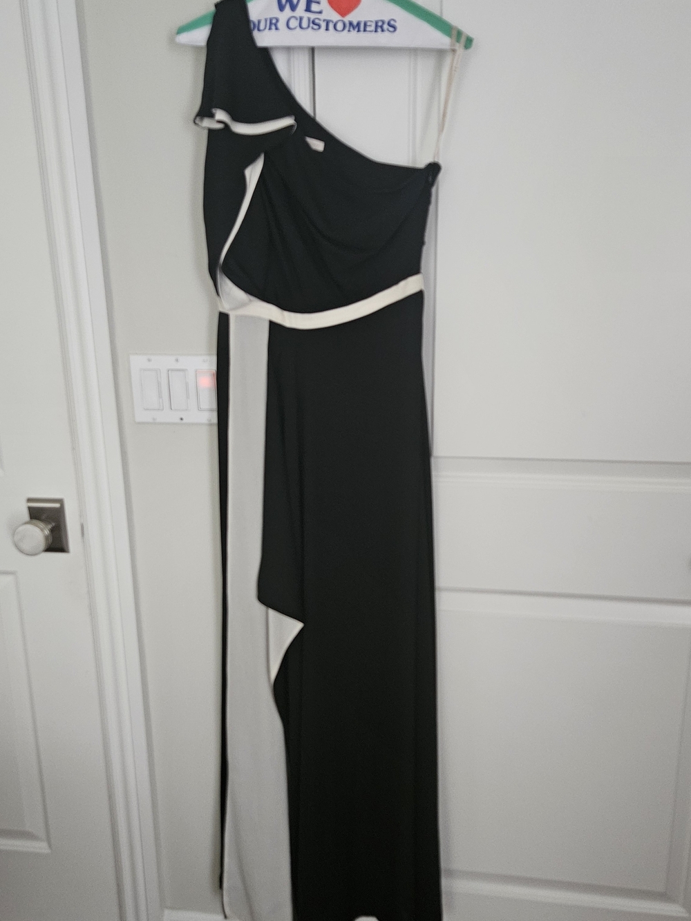 Halston Heritage Black and Cream One-Shoulder Maxi Dress